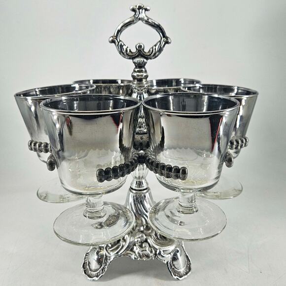 Loevsky & Loevsky Ombre Bar Set Silver fade Cocktail Server Caddy 6 Glasses 1970 - Picture 1 of 9